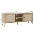 thumbnail image 4 of Rattan TV Stand for 75 Inch TV Boho TV Console Media Cabinet with Sliding Doors Farmhouse Television Stands TV Cabinet Solid Wood Legs Entertainment Center Media TV Console Table for Living Room, 4 of 8