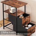 thumbnail image 4 of Eunos Long End Table with Charging Station, Nightstand with Open Shelf, 2 Fabric Drawer, Wood Grain Print, 4 of 7
