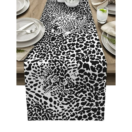 

Leopard Print Leopard Abstract Art Black White Table Runner Wedding Decoration Home Dinner Table Decor Cotton Linen Table Runner
