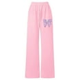 thumbnail image 4 of Kids Sweatpants for Girls Bow Tie Elastic Waist Wide Leg Pants with Pockets Kids Pink Sweatpants Clothes 11-12 Years Girls, 4 of 5
