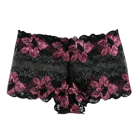 

Youmylove Women Lace Transparent Contrast Rose Pattern Triangle Underpants Lenceria