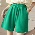 thumbnail image 4 of Usmixi Womens Elastic Waist Shorts Casual Solid Knitted Stretchy Cotton Short Pants Summer Loose Straight Leisure Shorts with Pocket Green l, 4 of 5