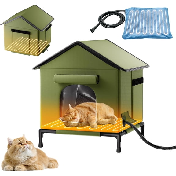 Heated Outdoor Cat House for Outsid-Wide Winter Shelter for Ferals - Cat House for Outdoor Cats, Heated House for Outside Weatherproof Insulated Protection 22.5 x 17 x 17