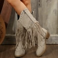 thumbnail image 5 of XIMIN Women Fringe Cowgirl Boots Knee High Boots Embroidered Cowboy Boots Stud Square Toe Mid Calf Western Boots with Chunky Heel Comfort Tall Western Boots, 5 of 5