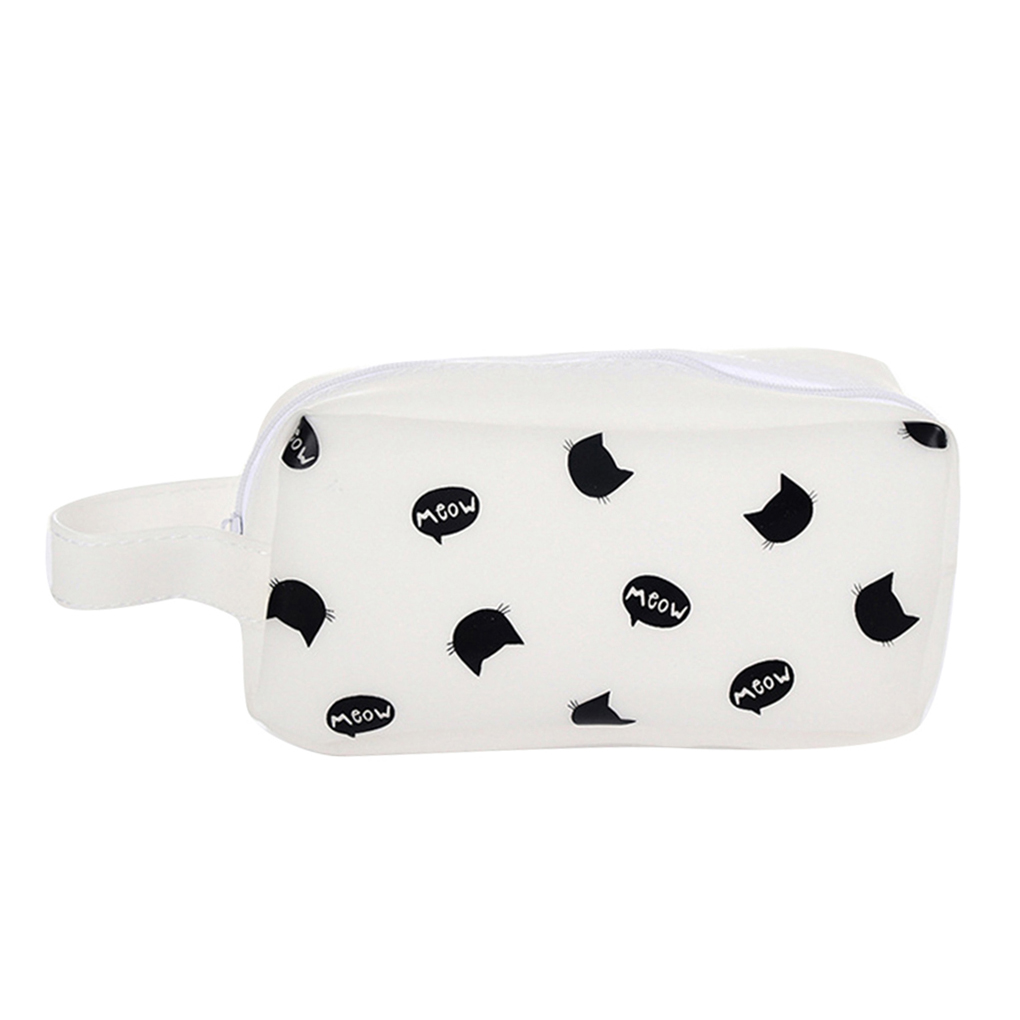 PU Leather Large Capacity Pencil Pen Box Bag Cat Patterns Zipper Stationery Case