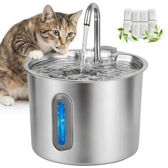 DSOOLO Cat Water Fountain Stainless Steel Automatic Pet Water Dispenser for Cats and Dogs with Replacement Filters, 2.2L