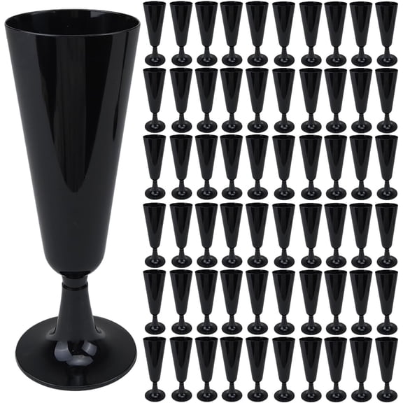 80 Pack Black Champagne Flutes,Plastic Disposable Champagne Flutes Bulk 5.5 oz Champagne Glasses,Black Wine Glasses Suitable for Wedding,Birthday and Graduation Decorations