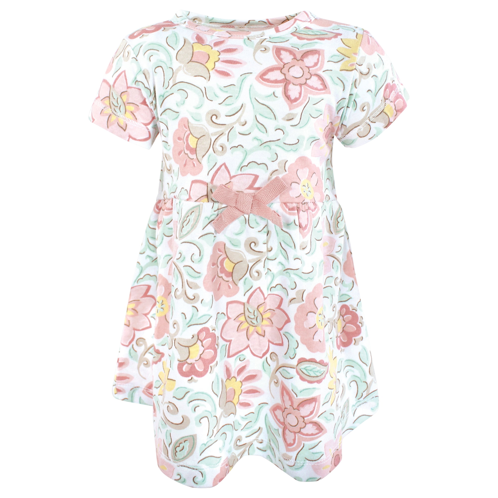 Touched by Nature Girls Organic Cotton Short-Sleeve Dresses, Traditional Floral, 12-18 Months