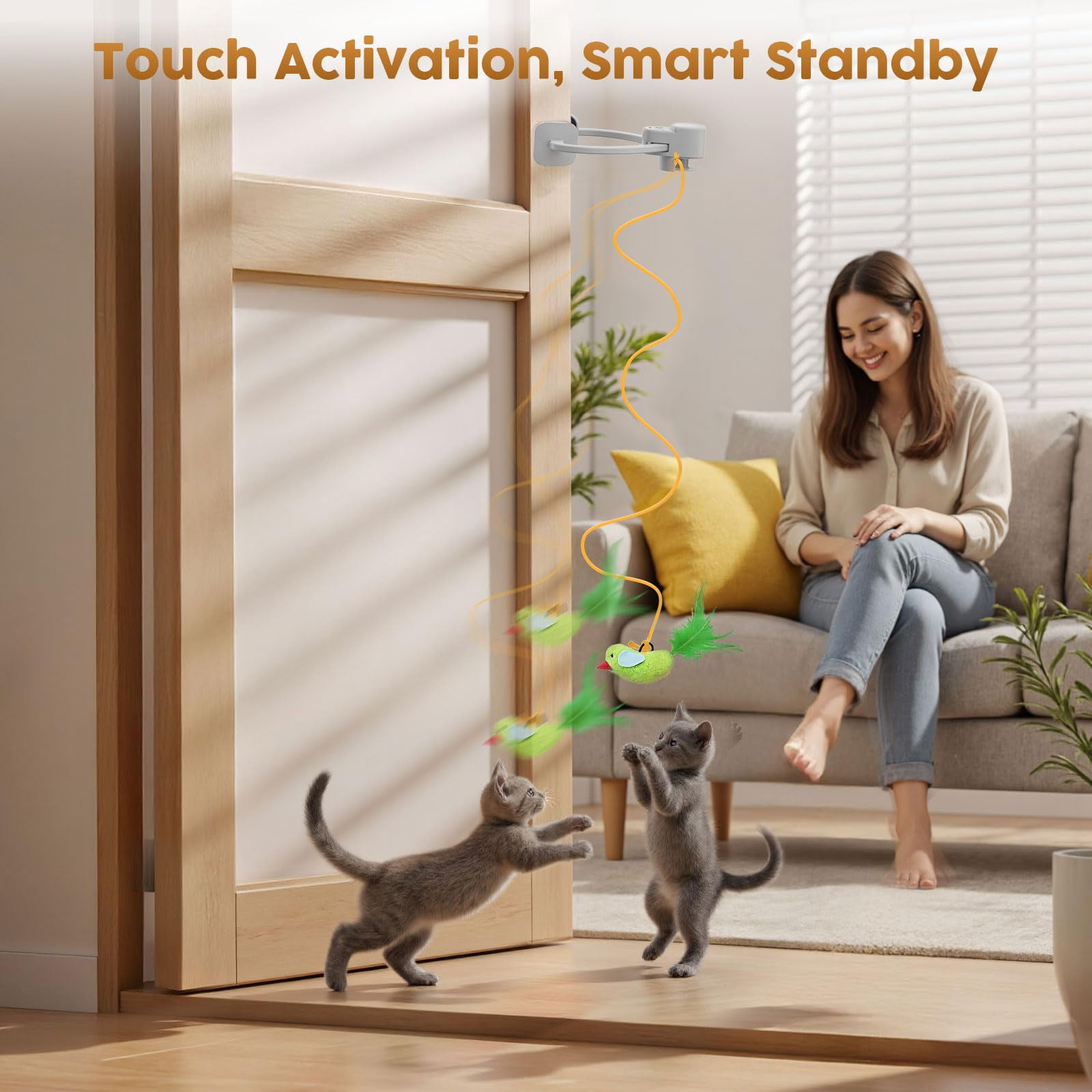 Interactive Cat Toys For Indoor Cats: Automatic Flying Bird Wand Chase Exercise Enrichment  Usb Rechargeable Durable Safe Hanging Bored Kittens Adult Multi Households