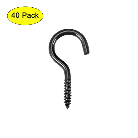Unique Bargains 1' Screw Eye Hooks Self Tapping Screws Screw-in Hanger Eye-Shape Ring Hooks Black 40 pcs