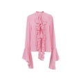 thumbnail image 3 of Camisa de gasa con volantes para mujer, blusa elegante con mangas acampanadas para mujer, ropa de otoño 2024 para mujer, 3 of 5