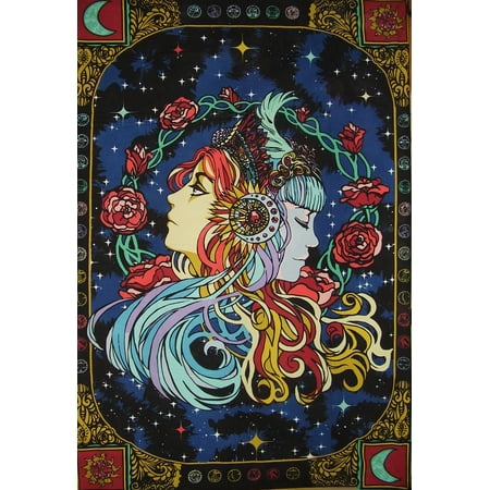 Sister Tapestry - 3-D Celestial Sisters Tapestry Cotton Wall Hanging 90