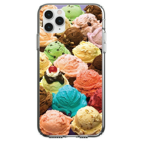 DistinctInk Clear Shockproof Hybrid Case for iPhone 13 Pro MAX (6.7" Screen) - TPU Bumper, Acrylic Back, Tempered Glass Screen Protector - Ice Cream Scoops Cones