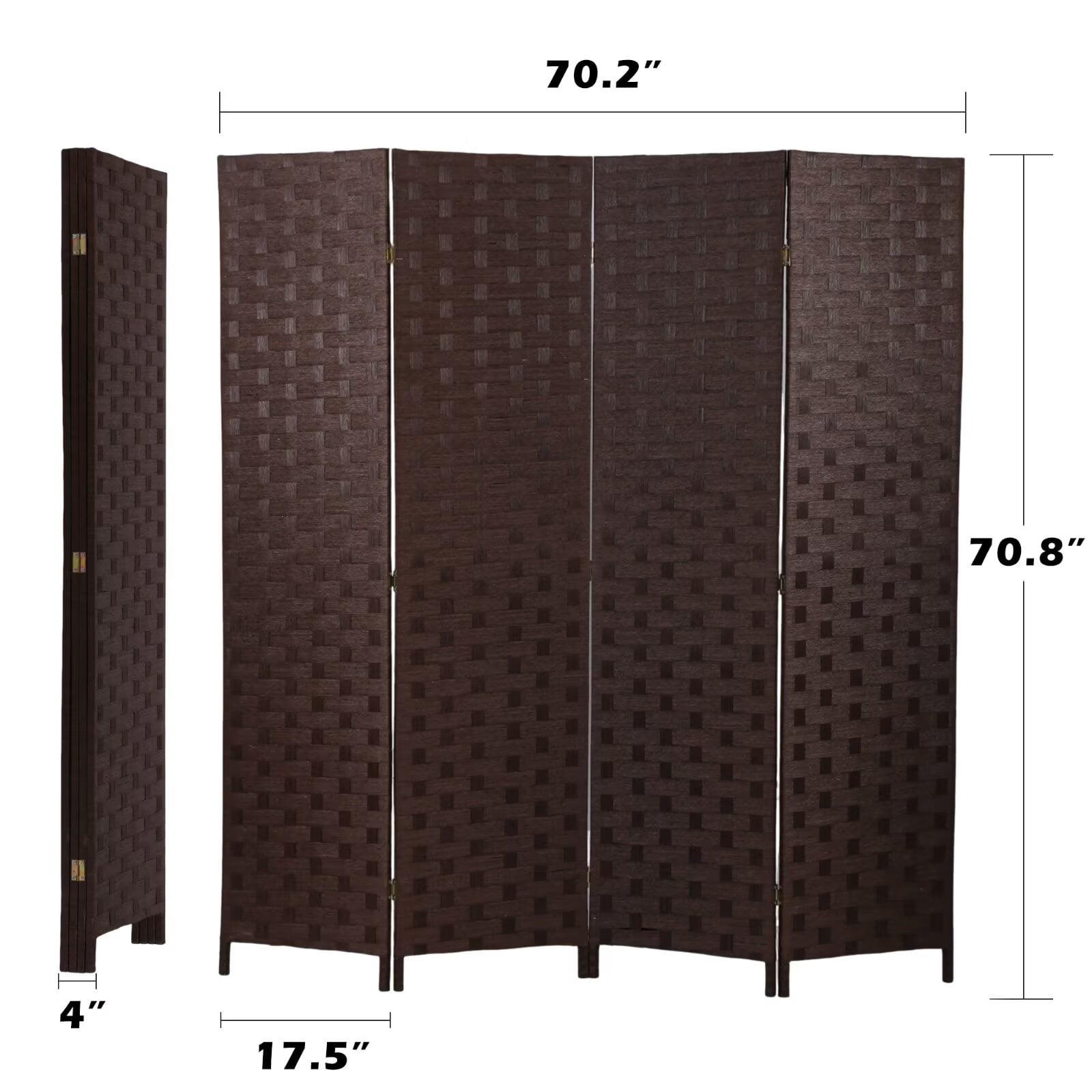 4 Panel Room Dividers Foldable Privacy Screen Decorative Indoor Screen 6TF Wooden Office Dividers Partition Wall for Home, Office, Bedroom, Brown