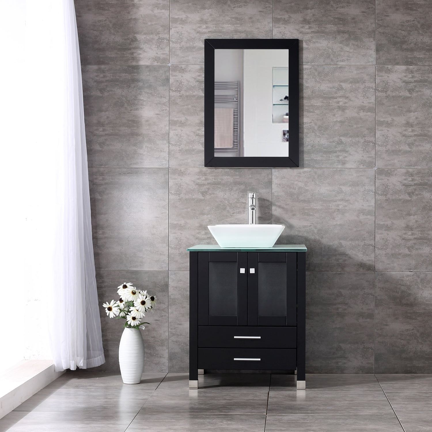 Walcut 24 Black Wood Bathroom Vanity, Black Vanity Cabinet