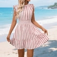 thumbnail image 2 of vigerkar Women's Ruffle Hem Striped Summer Dresses Sleeveless High Waist Smocked Sundress Button Up Peplum Mini Dress (Pink, L), 2 of 5