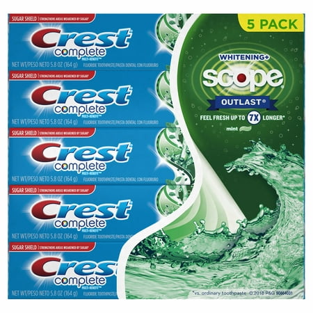 Product of Crest Complete Multi-Benefit Whitening + Scope Outlast Mint Toothpaste, 5 pk./5.8 oz. - [Bulk (Best Crest Whitening Product)