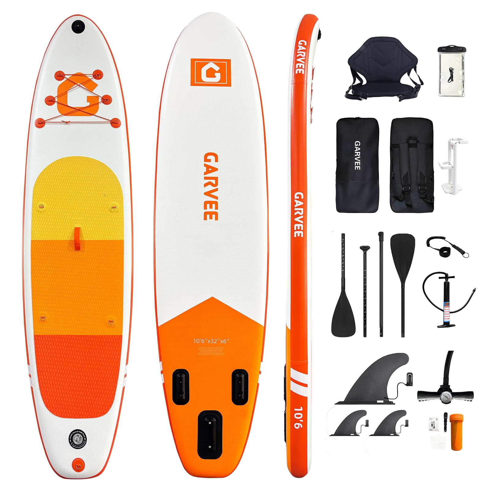 Garvee 12ft Inflatable Stand Up Paddle Board with Premium SUP Accessories,400 lb Capacity,Orange