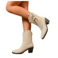 thumbnail image 6 of Wdhugt Winter Suede Boots For Women Mid Heel Casual Pointed Toe Bow Detail Size 9.5 Us Flock Upper Material, 6 of 7