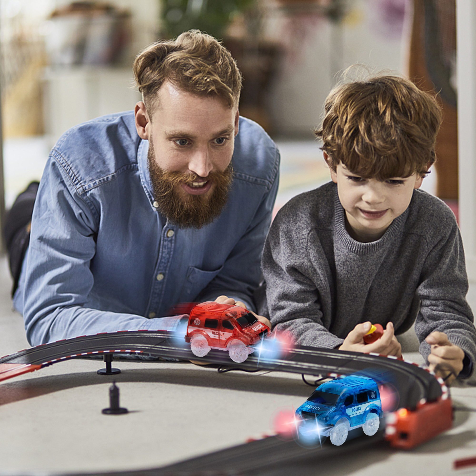 QIYAA 2 LED light up Cars for Glow Race Track Electronic Car Toy