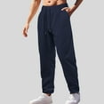 thumbnail image 2 of Wyobmus Mens Casual Pants Elastic Waist Drawstring Lightweight Straight Fit Summer Beach Trousers With Pockets S-3X Navy, 2 of 7