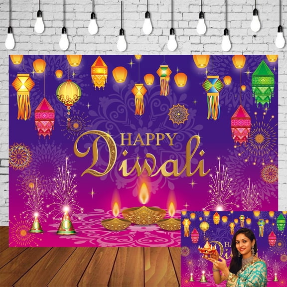 7x5FT Happy Diwali Backdrop Banner Indian Festival of Lights Decorations Deepavali Photography Background for Diwali Party Hindu Pooja Home Wall Decor Photo Booth Props Vinyl