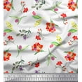 thumbnail image 1 of Soimoi White Cotton Duck Fabric Leaves & Tulip Floral Printed Fabric 1 Yard 56 Inch Wide, 1 of 3