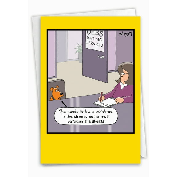 Hilarious Birthday Greeting Card with 5 x 7 Inch Envelope - Dog Dating Service - Dog at Office Table with Woman