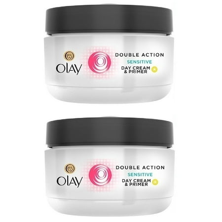 Olay Double Action Sensitive Day Cream & Primer 50 ml (1.7 Oz) Wholesale Pack (Pack of 2) + Eyebrow (Best Eye Primer For Sensitive Eyes)