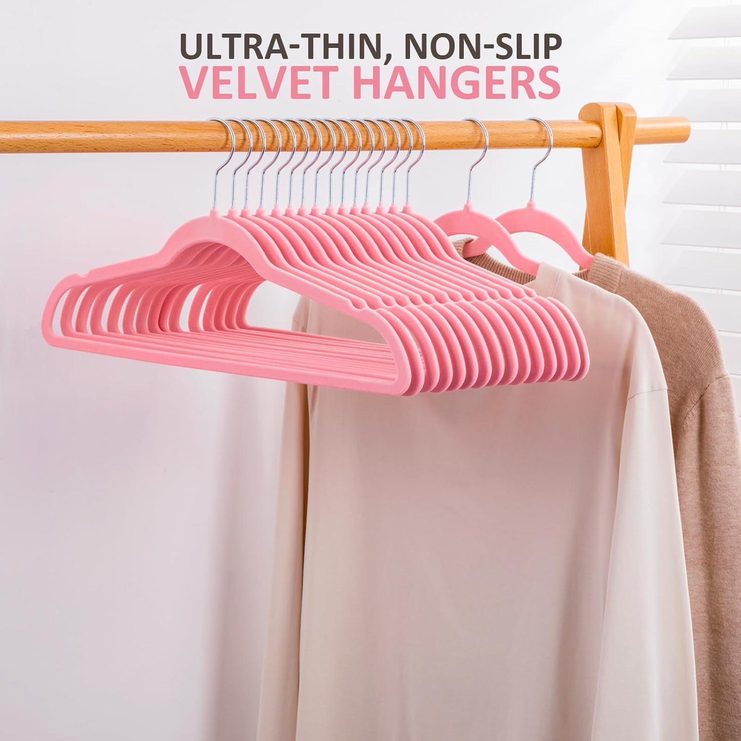 cozymood Velvet Hangers 30 Pack, Non-Slip Clothes Hangers with 360 Degree Swivel Hooks, Slim Space-Saving Suit Hangers, Pink