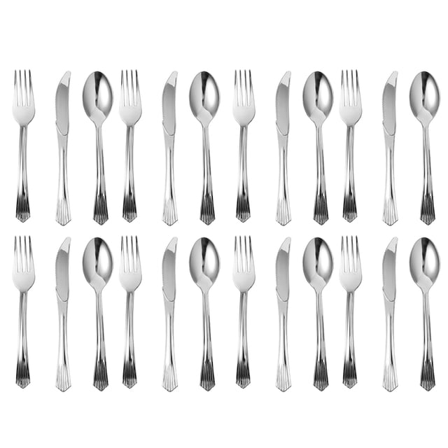 Juego de 60 cubiertos desechables de plástico para fiestas, bodas y festivales (20 unidades, tenedor, cuchara y cortador).