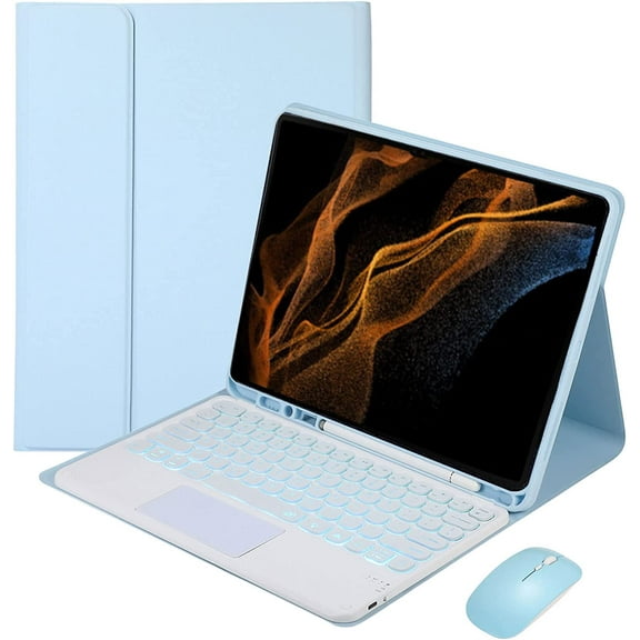 Backlit Keyboard Case for Samsung Galaxy Tab S8 Ultra 14.6" 2022, Wireless Detachable Touchpad Keyboard, 7 Color Backlit Key, PU Leather Cover with S Pen Holder & Mouse, SM-X900/X906