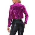 thumbnail image 3 of CHAQUETA DE LENTEJUELAS PARA MUJER INSPIRE CHIC, CHAQUETA DE FIESTA CON SOLAPA, ABIERTO EN FRONTAL, CORTA, BRILLANTE, COLOR ROSA FUCSIA, 3 of 6
