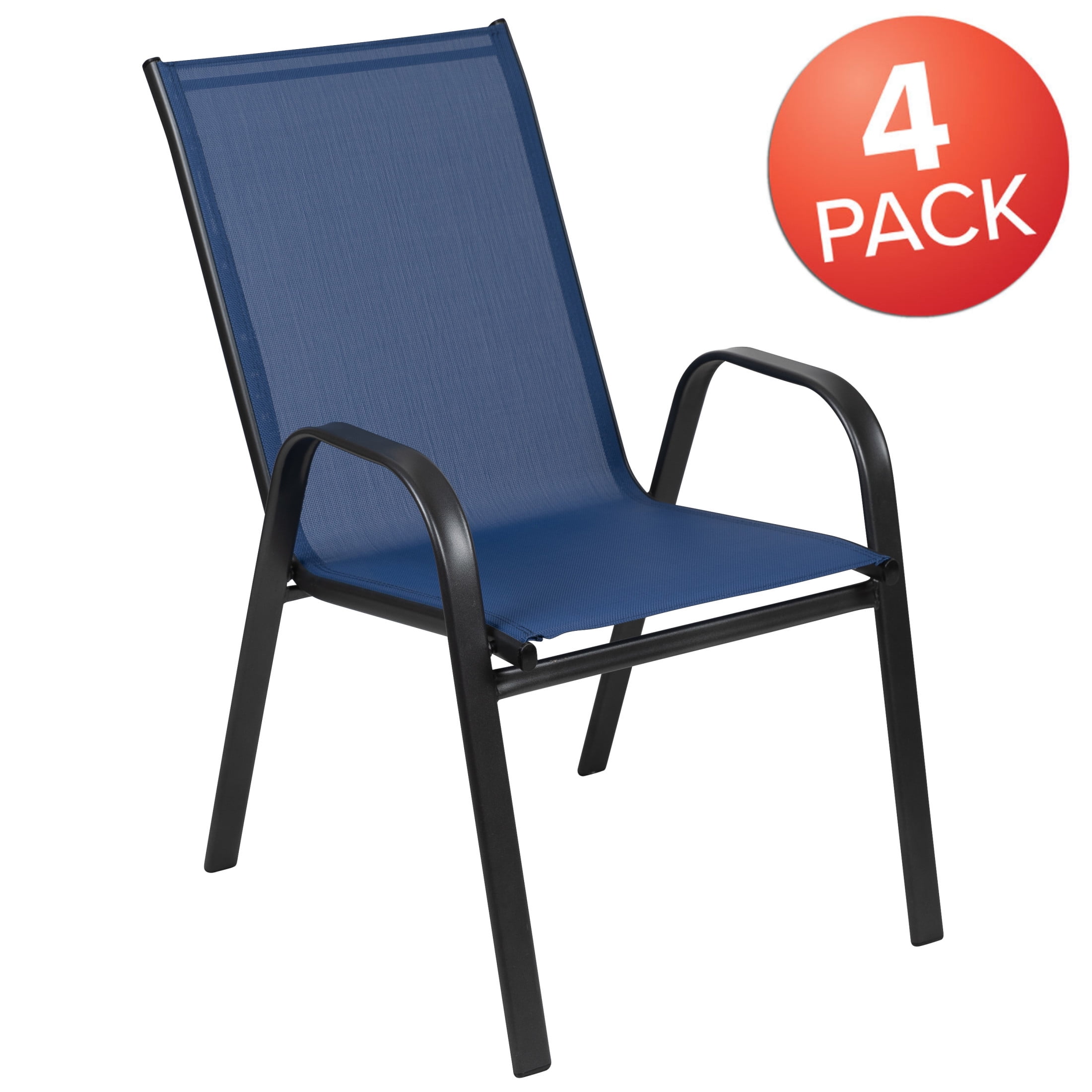 Flash Furniture Brazos Series Outdoor Flex Comfort Stackable Patio Chairs, Set of 4, Navy