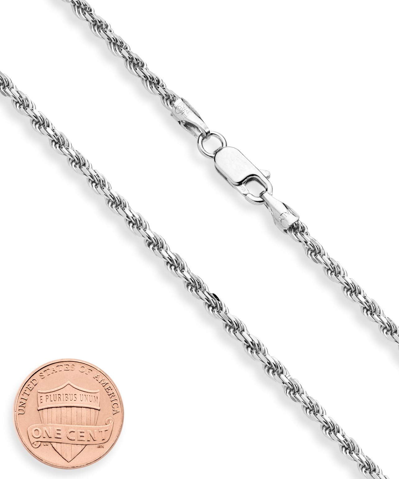 Miabella Solid 925 Sterling Silver Italian 3mm Diamond-Cut Braided Rope Chain Necklace for Men Women, 925 Sterling Silver Made in Italy (Length 22 Inches (men's average length))