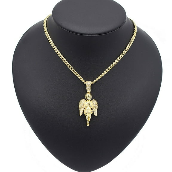 Women's Shiny Real Looking Diamond Angel Charm Chain 24 Inches 18k Real Gold Plated Layered
