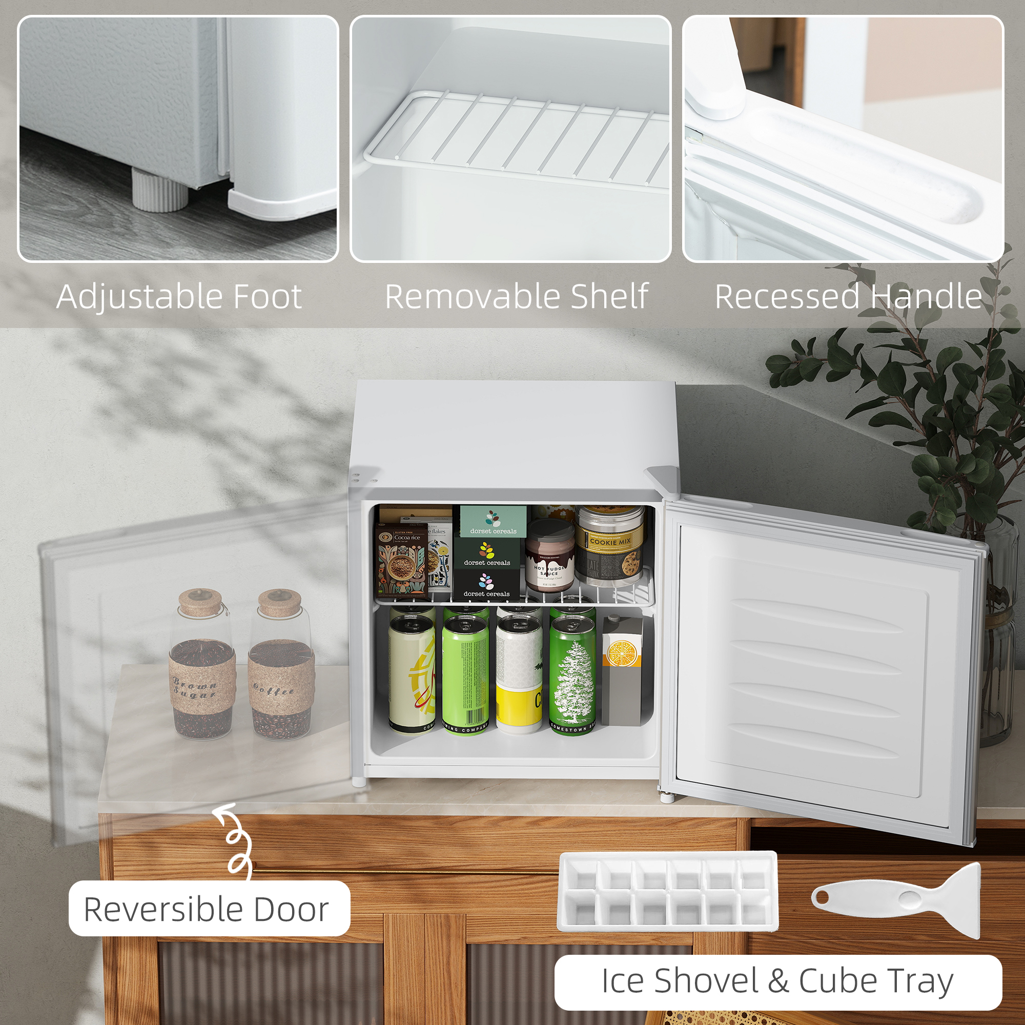 HOMCOM Mini Freezer Countertop, 1.1 Cu.Ft Compact Upright Freezer with Removable Shelves, Reversible Door for Home, Dorm, Apartment and Office, gray