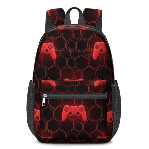 Game Controller Red Pattern 17" School Backpacks for Teens,Waterproof Oxford Fabric,S-Shape Padded Straps for School,Travel,Hiking,Camping