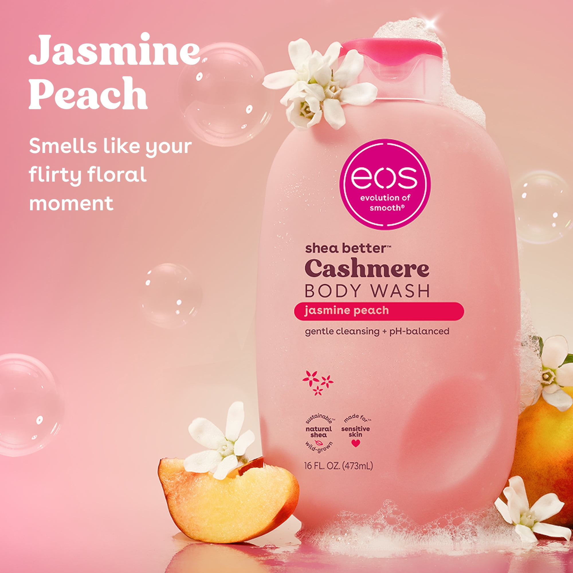 eos Shea Better Cashmere Body Wash, Jasmine Peach, Creamy Ge