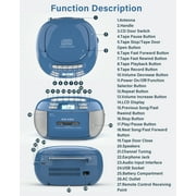 Jazmm CD Player Combo with Bluetooth, Boombox Cassette Portable CD Players, Support AM FM Radio/Remote Control/AUX/USB/Earphone, AC/Battery Operated, LCD Display for Home,Kids,Gift (Blue)
