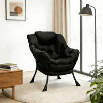 Pirecart Lazy Chair Large Accent Chair, Modern Reading Chair with Side Pocket, Comfy Living Room Chair, Lounge chair for Bedroom, Dorm, Black