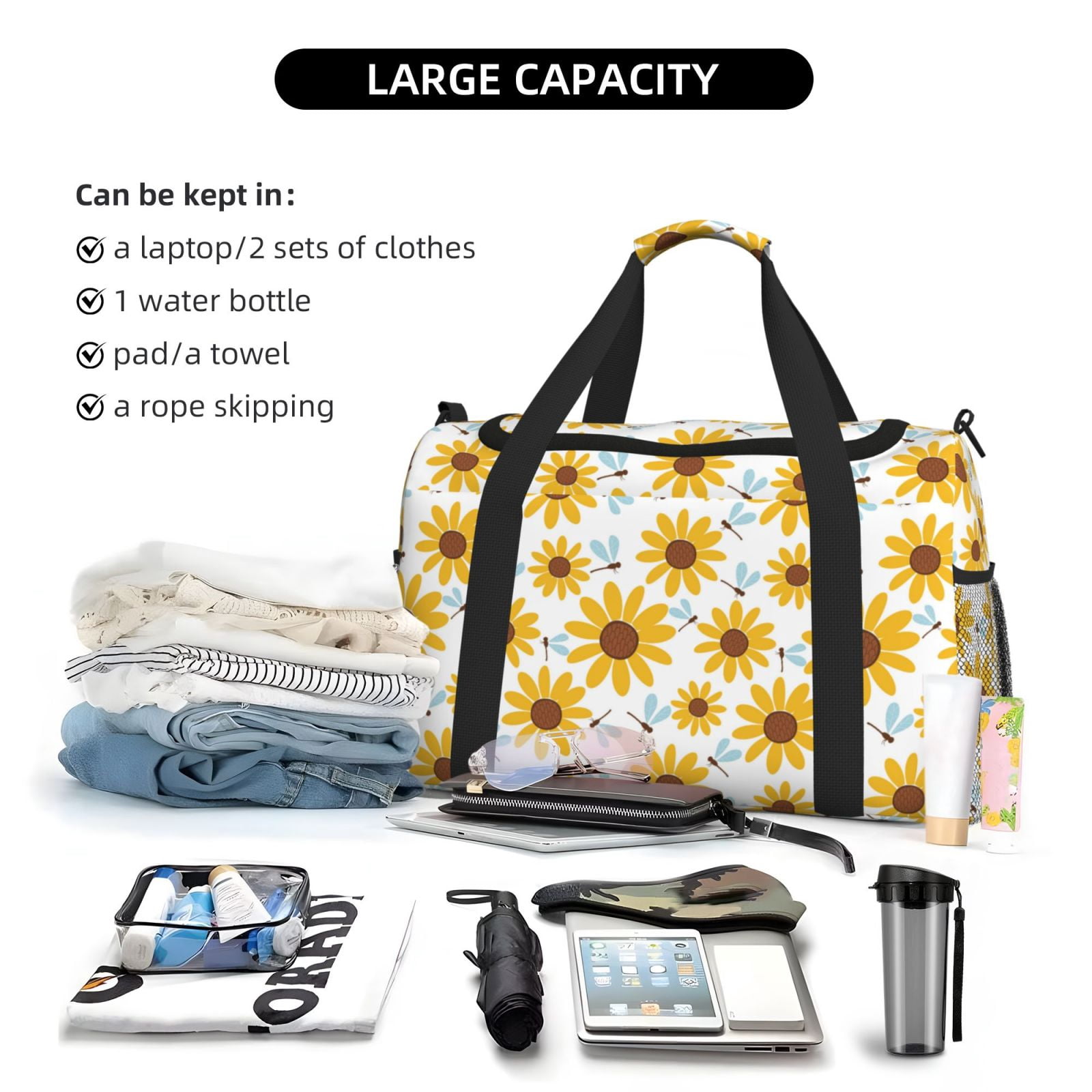 Fuzoiu Sunflowers Print Travel Duffle Bag,Carry On Tote Bags,Duffel Bag,Sport Gym Bag, Hospital Bag for Labor and Delivery, Overnight Bag,Luggage Bag