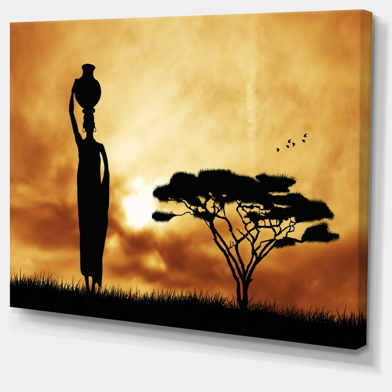 Free Shipping! Designart African Woman and Lonely Tree Landscape