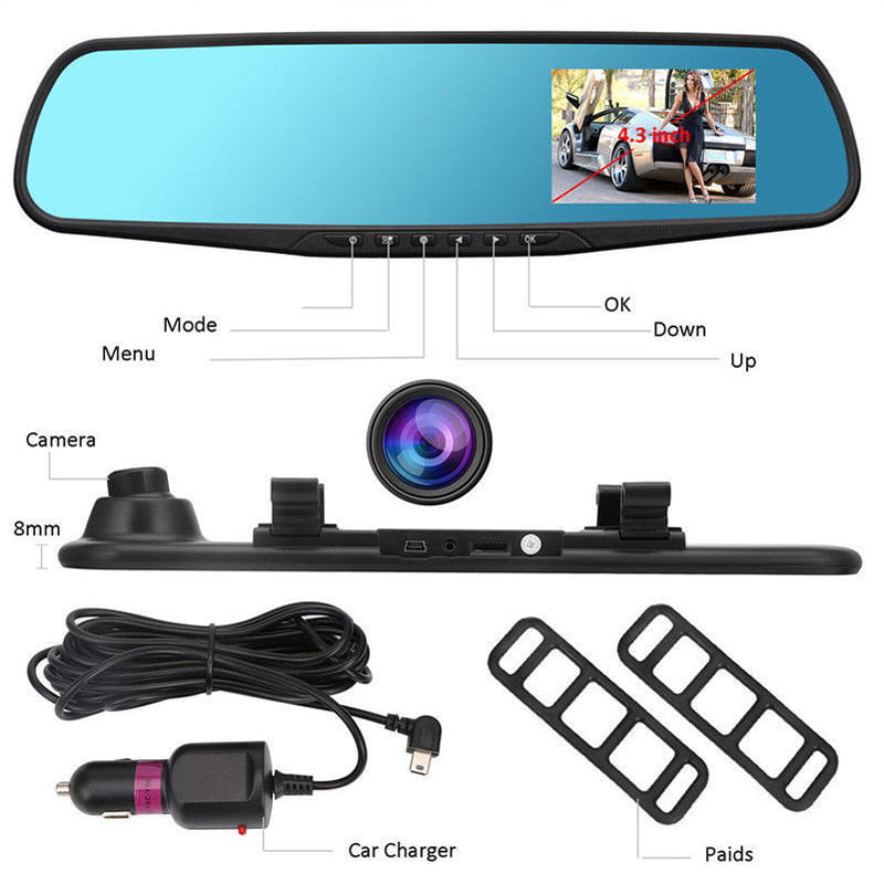 1080P Wide Angle Len Car 4.3'' Auto DVR Mirror Dash Cam Driving Recorder Camera 