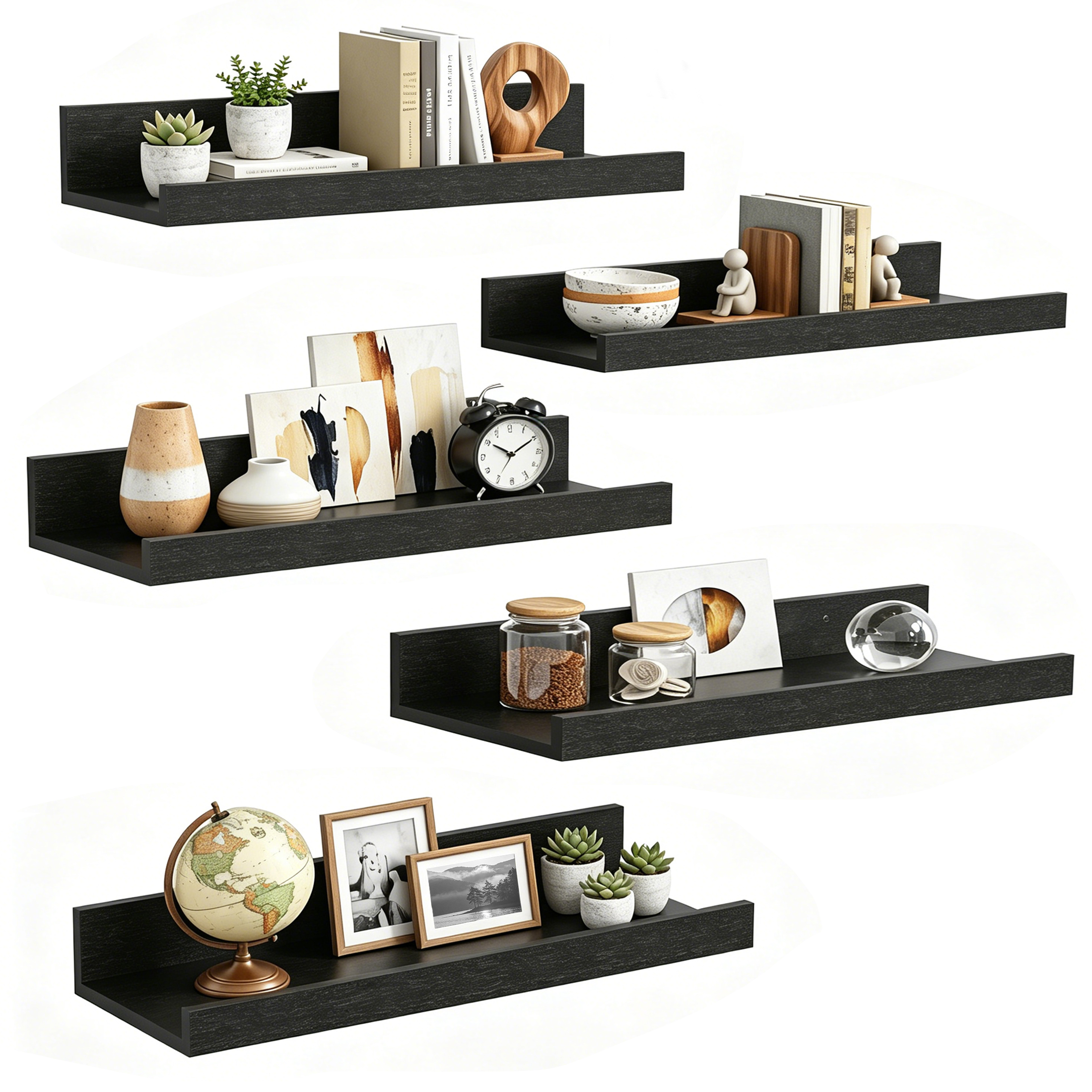 Sindcom Floating Wall Shelves, 16 Inch, 5-Pack, Black