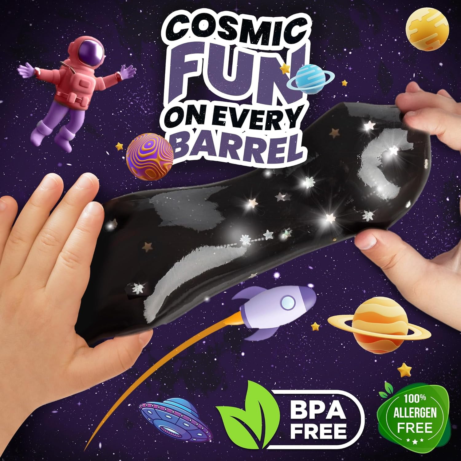 Playbees Black Nebula Slime - 48 Pack - Galaxy Star Slime Party Favors for Kids - Non-Sticky, Stress Relief, Arts & Crafts