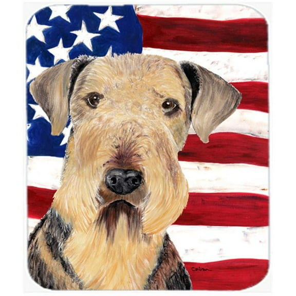 Usa American Flag With Airedale Mouse Pad, Hot Pad Or Trivet