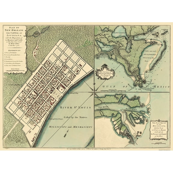 Historic City Map - New Orleans Louisiana Plan - Jefferys 1759 - Vintage Wall Art