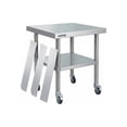 thumbnail image 1 of Heavy Duty Stainless Steel Commercial Work Table – Removable 3-Sided Rim, Adjustable Undershelf, 4 Locking Wheels, Utility Prep Station for Restaurant, Kitchen, Garage, Bakery – 24x24 Inches, 1 of 8