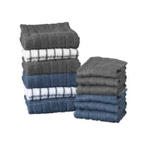 RITZ Variety 12-Pack Checked and Solid Kitchen Towel and Dish Cloth Set, Federal Blue/Graphite